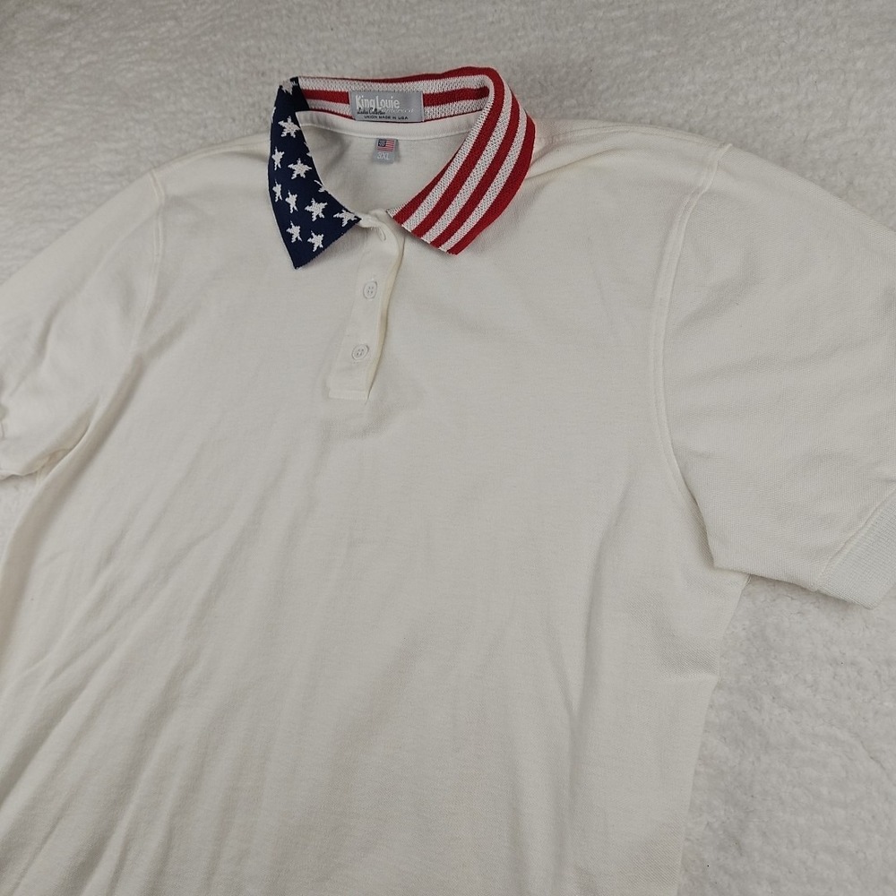 Vintage King Louie Polo Short Sleeve Ladies 3XL White America USA Patriotic Flag
